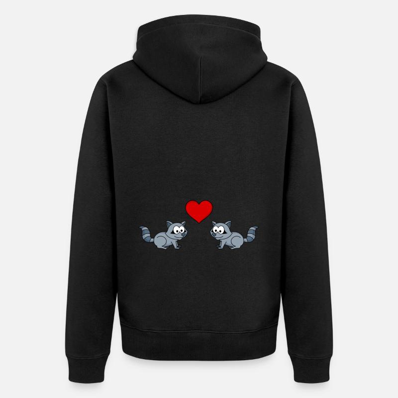 Raccoon Comic Couple Amour - Veste à capuche bio Premium Unisexe - noir