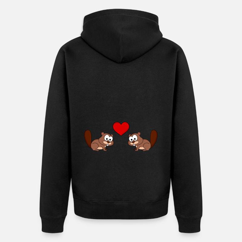 Biber Comic Paar liebe - Unisex Premium Bio Zip Hoodie - Schwarz