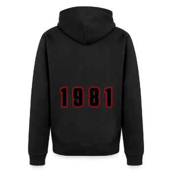 1981 Jahr Zahl - Unisex Premium Bio Zip Hoodie - Schwarz - Hinten - Nico (187cm)