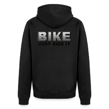 BIKE Just Ride It - Unisex Premium Bio Zip Hoodie - Schwarz - Hinten - Nico (187cm)