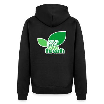 SAVE TREES - Unisex Premium Organic Zip Hoodie - black - Back - Nico (187cm)
