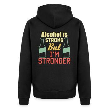 Alcohol is strong but i'm stronger - Unisex Premium Organic Zip Hoodie - black - Back - Nico (187cm)