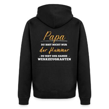 Bester Papa. Vatertag. Hammer. Werkzeugkasten - Unisex Premium Bio Zip Hoodie - Schwarz - Hinten - Nico (187cm)