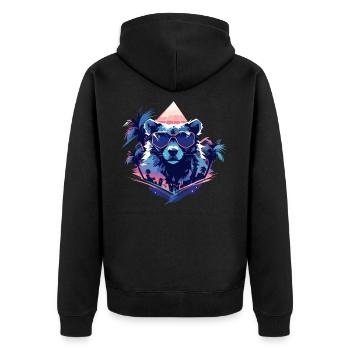 Future Bear mit Sonnenbrille - Unisex Premium Bio Zip Hoodie - Schwarz - Hinten - Nico (187cm)