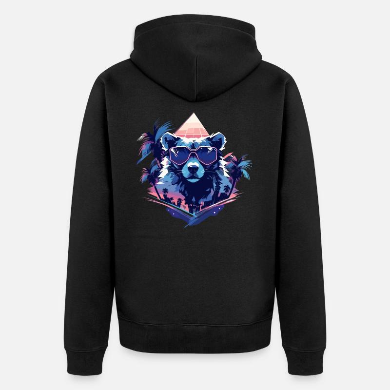 Future Bear mit Sonnenbrille - Unisex Premium Bio Zip Hoodie - Schwarz