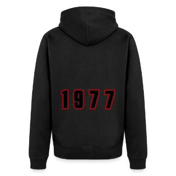 1977 Jahr Zahl - Unisex Premium Bio Zip Hoodie - Schwarz - Hinten - Nico (187cm)