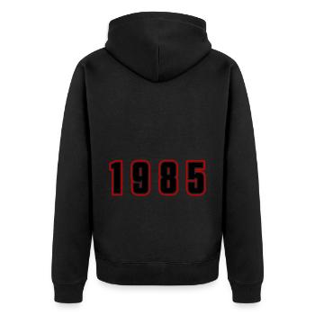 1985 Jahr Zahl - Unisex Premium Bio Zip Hoodie - Schwarz - Hinten - Nico (187cm)