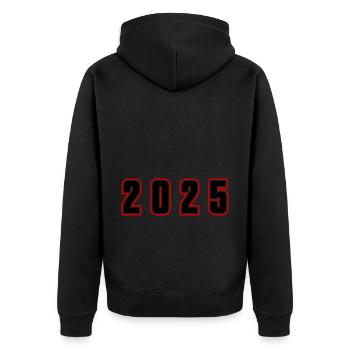 2025 Jahr Zahl - Unisex Premium Bio Zip Hoodie - Schwarz - Hinten - Nico (187cm)