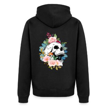 Skull and Flowers - Unisex Premium Organic Zip Hoodie - black - Back - Nico (187cm)
