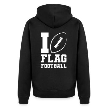I love Flag Football Spieler Ball Mannschaft - Unisex Premium Bio Zip Hoodie - Schwarz - Hinten - Nico (187cm)