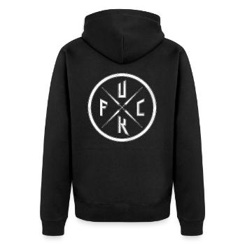 FUCK - Panneau rond - Veste à capuche bio Premium Unisexe - noir - Dos - Nico (187cm)