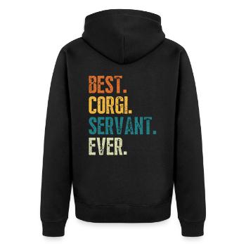 Best Corgi Dog Servant Ever Distressed Retro Font - Unisex Premium Organic Zip Hoodie - black - Back - Nico (187cm)