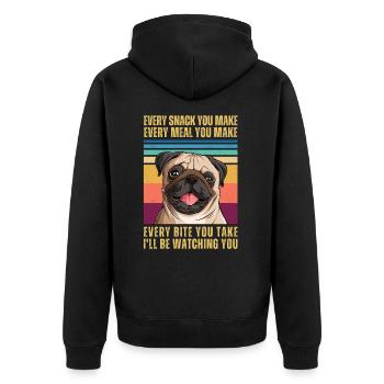 Watching Pug - Unisex Premium Organic Zip Hoodie - black - Back - Nico (187cm)