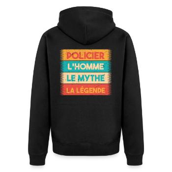 Policier, L'homme, Le mythe, cadeau policier. - Veste à capuche bio Premium Unisexe - noir - Dos - Nico (187cm)
