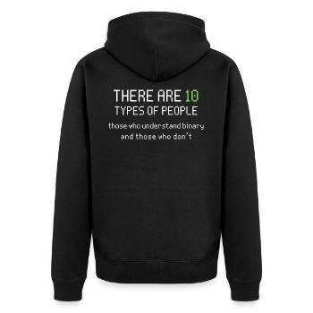 10 types of people understand binary. IT Spruch - Unisex Premium Bio Zip Hoodie - Schwarz - Hinten - Nico (187cm)
