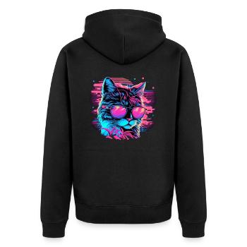 Retro Waperwave 80s Cat Color - Unisex Premium Organic Zip Hoodie - black - Back - Nico (187cm)