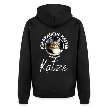 Katze Katzen Kaffee - Unisex Premium Bio Zip Hoodie - Schwarz - Hinten - Nico (187cm)