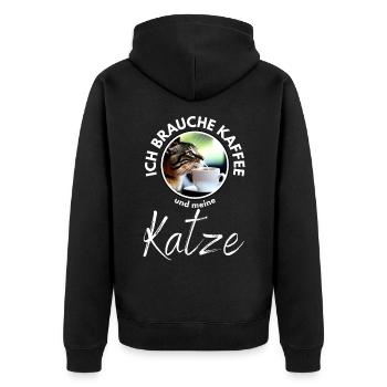 Katze Katzen Kaffee - Unisex Premium Bio Zip Hoodie - Schwarz - Hinten - Nico (187cm)