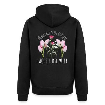 Blumen Garten Gärtner Blumenstrauß BLUMENLIEBE - Unisex Premium Bio Zip Hoodie - Schwarz - Hinten - Nico (187cm)