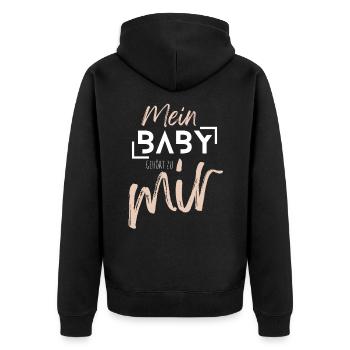 MEIN BABY gehört zu mir - Unisex Premium Bio Zip Hoodie - Schwarz - Hinten - Nico (187cm)