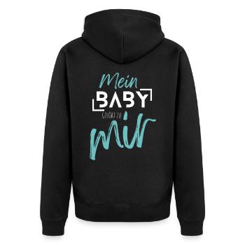 MEIN BABY gehört zu mir - Unisex Premium Bio Zip Hoodie - Schwarz - Hinten - Nico (187cm)