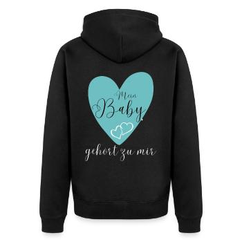 MEIN BABY gehört zu mir - Unisex Premium Bio Zip Hoodie - Schwarz - Hinten - Nico (187cm)