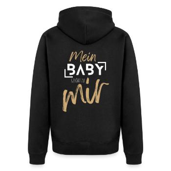 MEIN BABY gehört zu mir - Baby Geschenkidee - Unisex Premium Bio Zip Hoodie - Schwarz - Hinten - Nico (187cm)