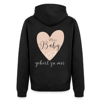 MEIN BABY gehört zu mir - Unisex Premium Bio Zip Hoodie - Schwarz - Hinten - Nico (187cm)