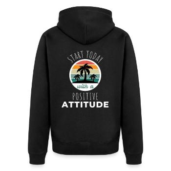 POSITIVE EINSTELLUNG MINDSET Motivation - Unisex Premium Bio Zip Hoodie - Schwarz - Hinten - Nico (187cm)