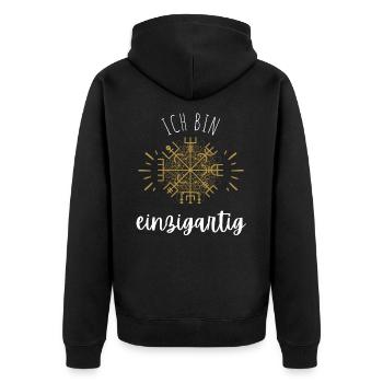 Wegweiser MOTIVATION - VEGVISIR - Unisex Premium Bio Zip Hoodie - Schwarz - Hinten - Nico (187cm)