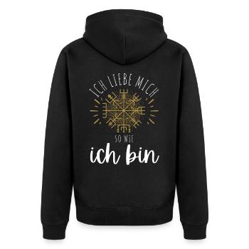 Wegweiser MOTIVATION - VEGVISIR - Unisex Premium Bio Zip Hoodie - Schwarz - Hinten - Nico (187cm)