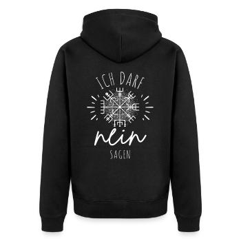 Wegweiser MOTIVATION - Vegvisir - Unisex Premium Bio Zip Hoodie - Schwarz - Hinten - Nico (187cm)