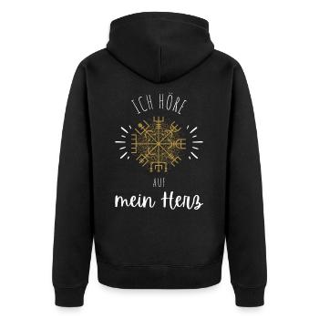 Wegweiser MOTIVATION - VEGVISIR - Unisex Premium Bio Zip Hoodie - Schwarz - Hinten - Nico (187cm)