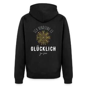 Wegweiser MOTIVATION - VEGVISIR - Unisex Premium Bio Zip Hoodie - Schwarz - Hinten - Nico (187cm)
