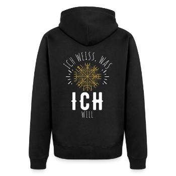 Wegweiser RUNEN Motivation - VEGVISIR - Unisex Premium Bio Zip Hoodie - Schwarz - Hinten - Nico (187cm)