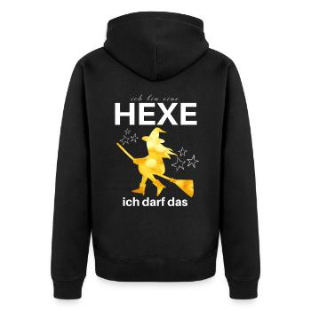 Ich bin eine HEXE ich darf das - Unisex Premium Bio Zip Hoodie - Schwarz - Hinten - Nico (187cm)