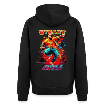Gleichmäßige Hüfthüpfrolle - Unisex Premium Bio Zip Hoodie - Schwarz - Hinten - Nico (187cm)