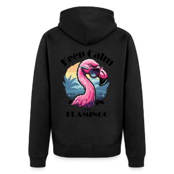 Keep Calm and Flamingo - Unisex Premium Bio Zip Hoodie - Schwarz - Hinten - Nico (187cm)