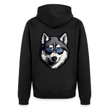 Husky mit Sonnenbrille - Unisex Premium Bio Zip Hoodie - Schwarz - Hinten - Nico (187cm)