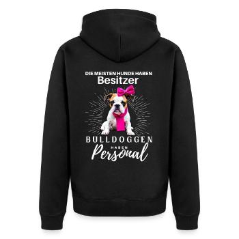 Bulldogge Bulldog Bulldoggen Mama Papa - Unisex Premium Bio Zip Hoodie - Schwarz - Hinten - Nico (187cm)