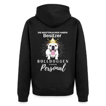 Bulldogge Bulldog Bulldoggen Mama Papa - Unisex Premium Bio Zip Hoodie - Schwarz - Hinten - Nico (187cm)