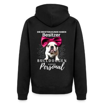 Bulldogge Bulldog Bulldoggen Mama Papa - Unisex Premium Bio Zip Hoodie - Schwarz - Hinten - Nico (187cm)