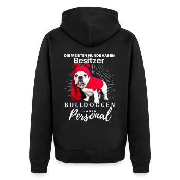 Bulldogge Bulldog Bulldoggen Mama Papa - Unisex Premium Bio Zip Hoodie - Schwarz - Hinten - Nico (187cm)