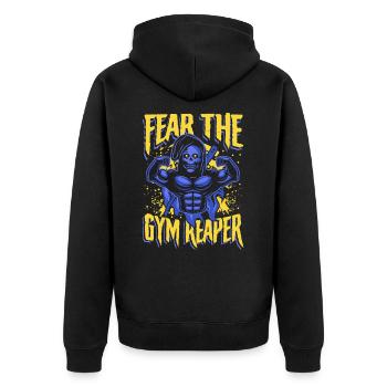 Fear the gym reaper - Unisex Premium Bio Zip Hoodie - Schwarz - Hinten - Nico (187cm)