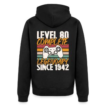 Niveau 80 Complet Vintage Anniversaire 80 Ans - Veste à capuche bio Premium Unisexe - noir - Dos - Nico (187cm)