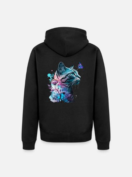 Fleur de chat et papillon - Veste à capuche bio Premium Unisexe - noir