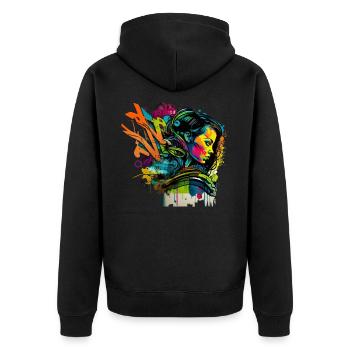 Urban Art im Graffiti-Stil - Unisex Premium Bio Zip Hoodie - Schwarz - Hinten - Nico (187cm)