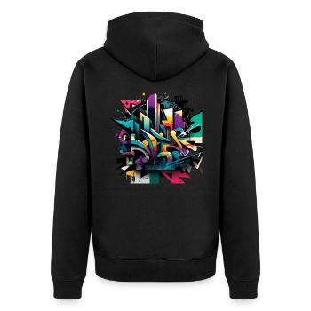 Urban Art im Graffiti-Stil 2 - Unisex Premium Bio Zip Hoodie - Schwarz - Hinten - Nico (187cm)