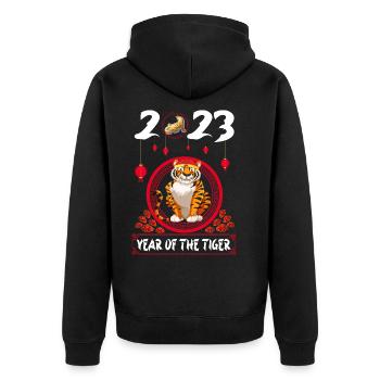 Year of the Tiger 2023 - Chinesisches Neujahrsfest - Unisex Premium Bio Zip Hoodie - Schwarz - Hinten - Nico (187cm)