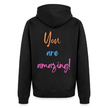 KDFA I You are amazing! - Unisex Premium Bio Zip Hoodie - Schwarz - Hinten - Nico (187cm)